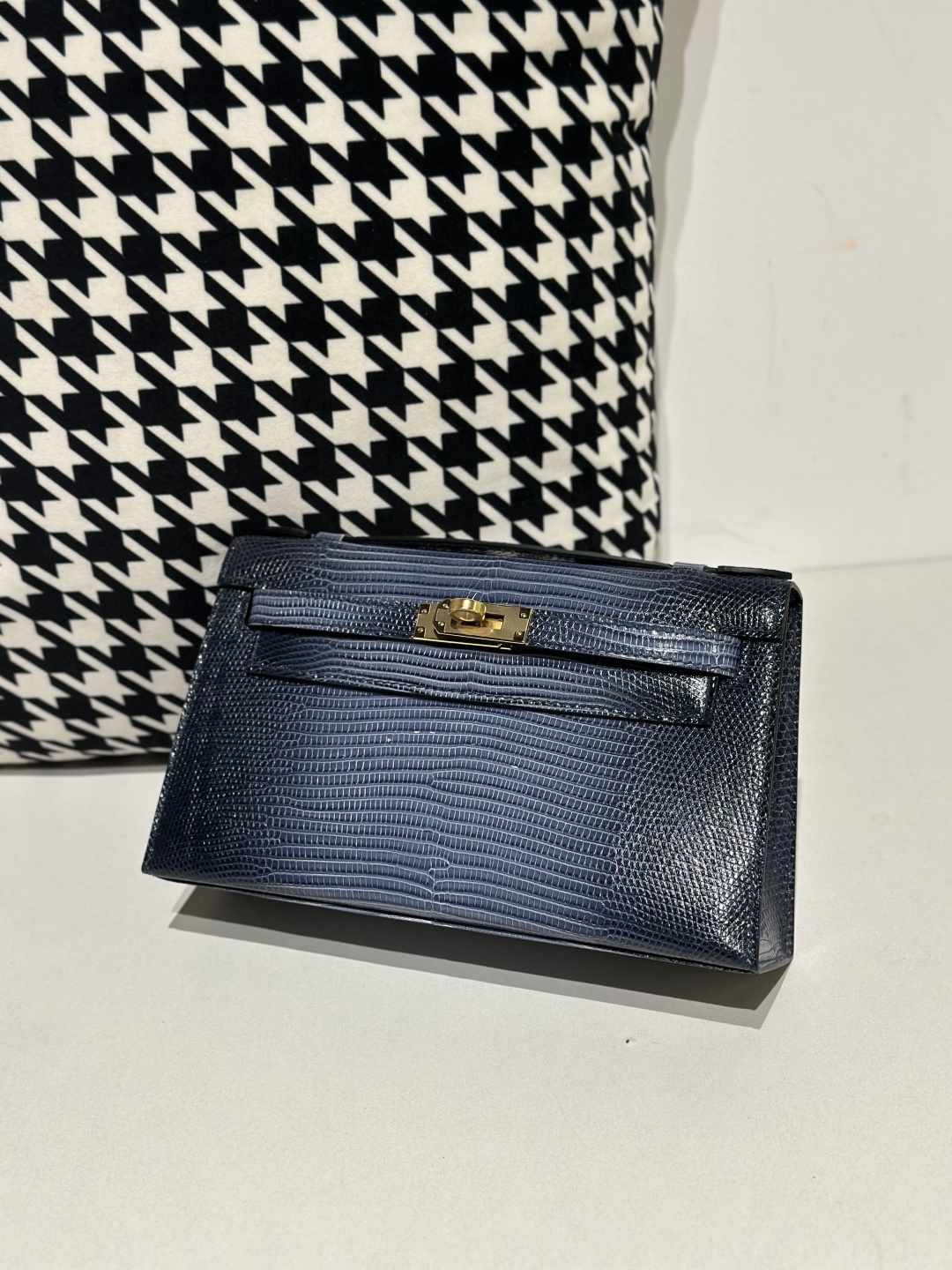 Lizard Leather Blue Gold Hardware Series I Flap Shoulder Bag WLB061 image 2