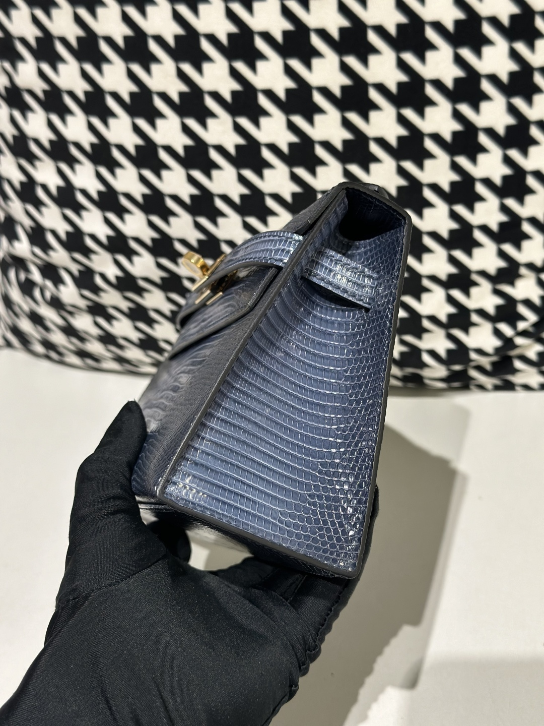 Lizard Leather Blue Gold Hardware Series I Flap Shoulder Bag WLB061 image 4