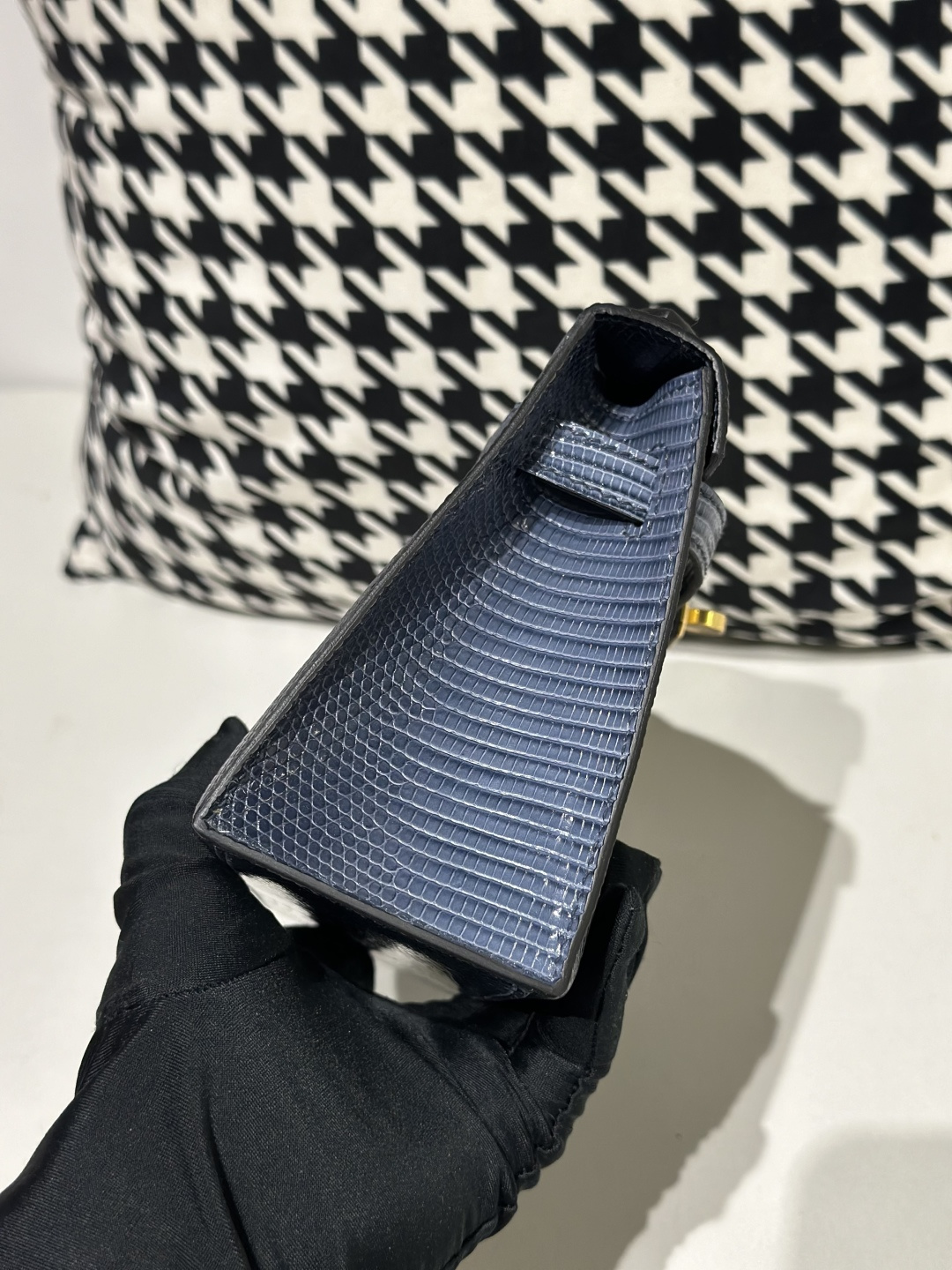 Lizard Leather Blue Gold Hardware Series I Flap Shoulder Bag WLB061 image 5