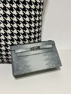 Lizard Leather Light Blue Silver Hardware Series I Flap Shoulder Bag WLB062 image 1