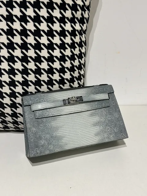 Lizard Leather Light Blue Silver Hardware Series I Flap Shoulder Bag WLB062