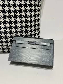 Lizard Leather Light Blue Silver Hardware Series I Flap Shoulder Bag WLB062 image 2