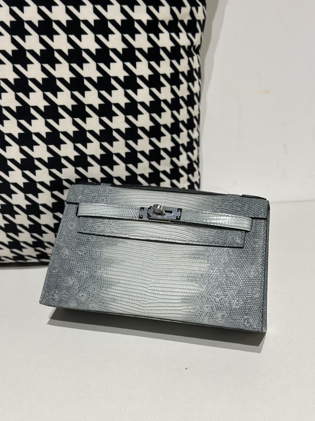 Lizard Leather Light Blue Silver Hardware Series I Flap Shoulder Bag WLB062 photo 2