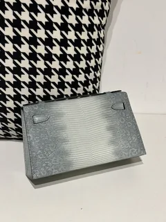 Lizard Leather Light Blue Silver Hardware Series I Flap Shoulder Bag WLB062 image 3