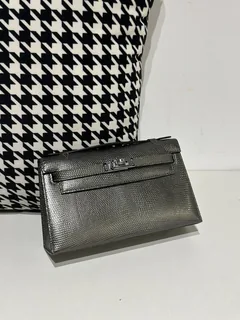 Lizard Leather Gray Silver Hardware Series I Flap Shoulder Bag WLB063 image 1