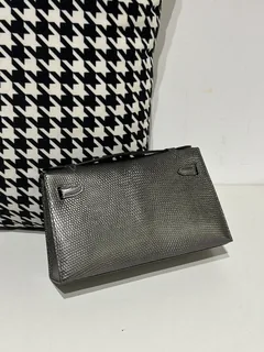 Lizard Leather Gray Silver Hardware Series I Flap Shoulder Bag WLB063 image 3