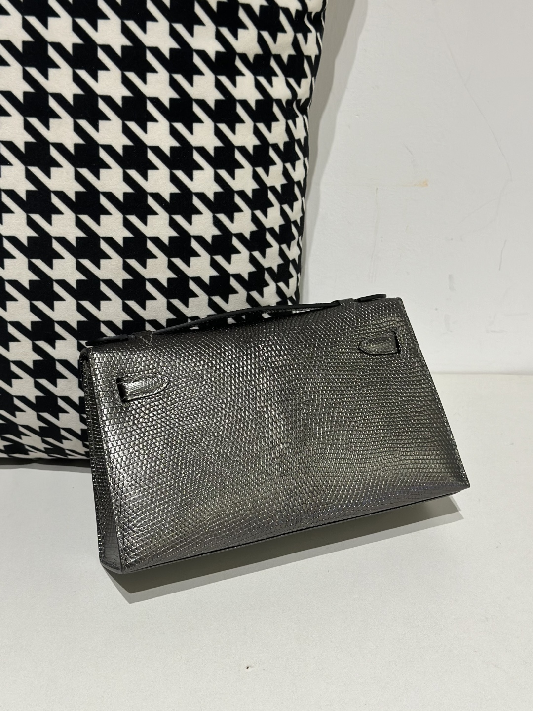 Lizard Leather Gray Silver Hardware Series I Flap Shoulder Bag WLB063 image 3