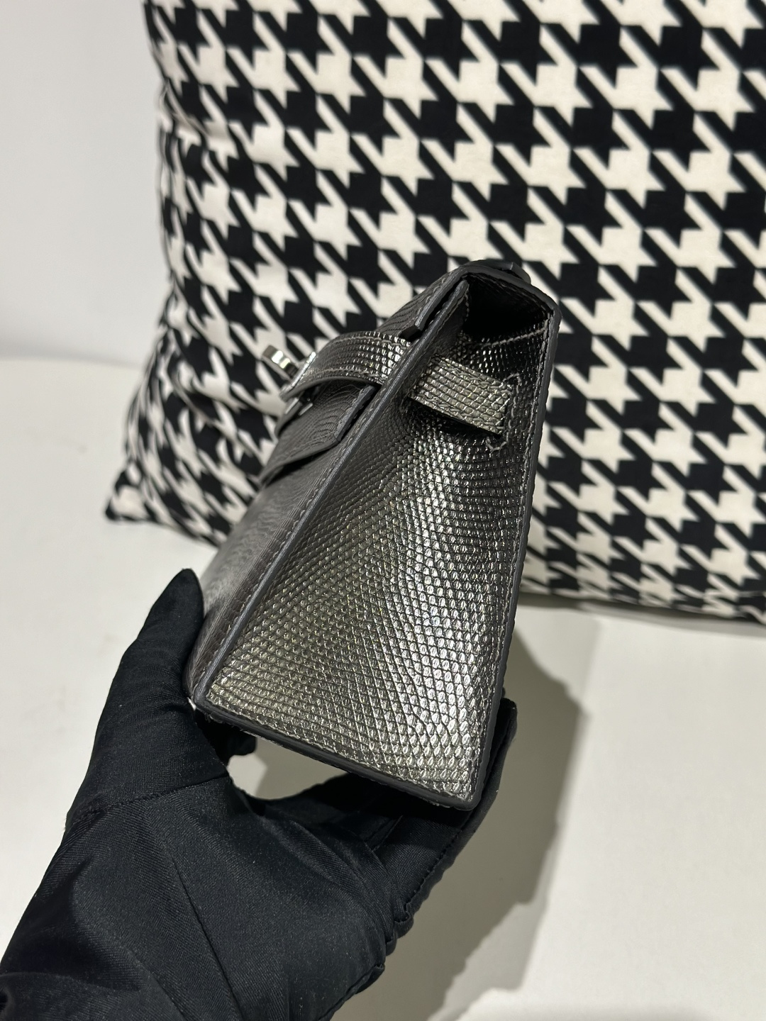 Lizard Leather Gray Silver Hardware Series I Flap Shoulder Bag WLB063 image 4
