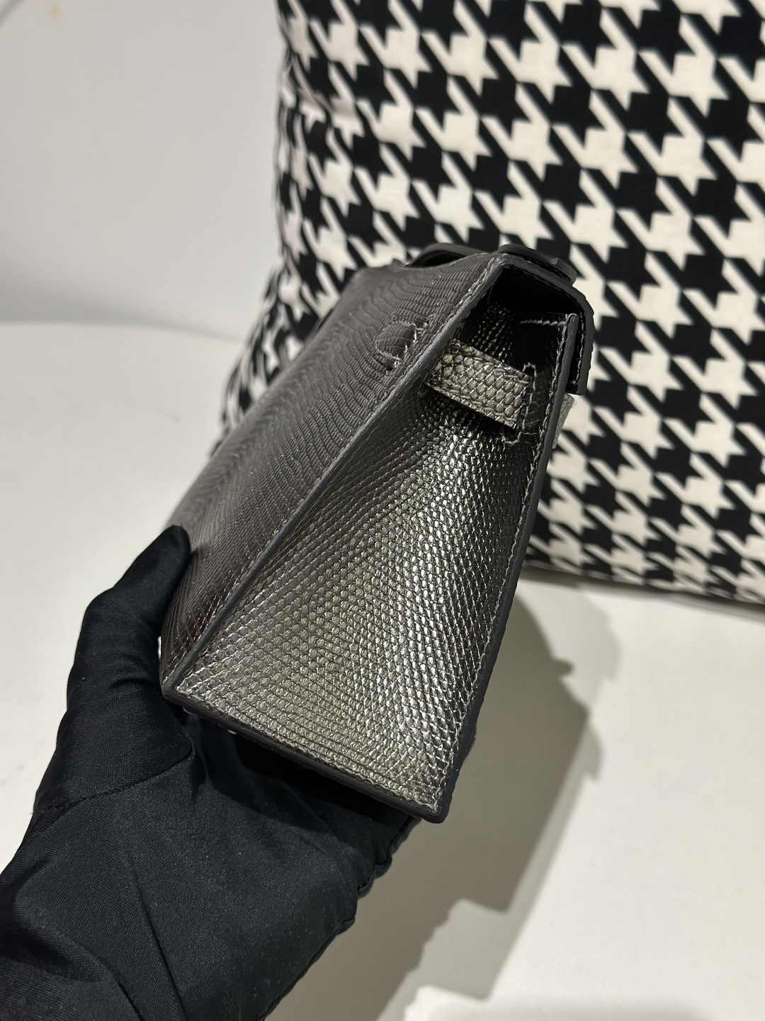 Lizard Leather Gray Silver Hardware Series I Flap Shoulder Bag WLB063 image 5