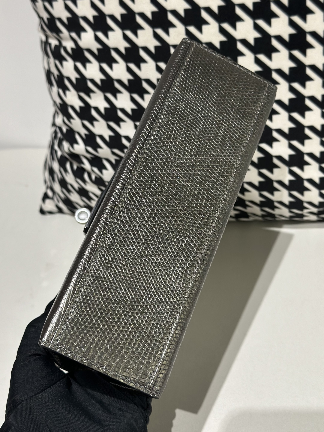 Lizard Leather Gray Silver Hardware Series I Flap Shoulder Bag WLB063 image 6