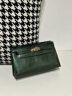 Lizard Leather Pine Green Gold Hardware Series I Flap Shoulder Bag WLB065 image 1