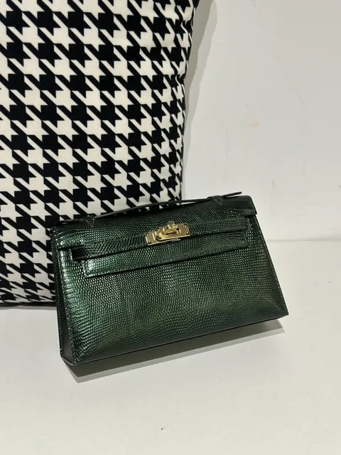 Lizard Leather Pine Green Gold Hardware Series I Flap Shoulder Bag WLB065