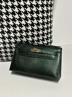 Lizard Leather Pine Green Gold Hardware Series I Flap Shoulder Bag WLB065 image 2