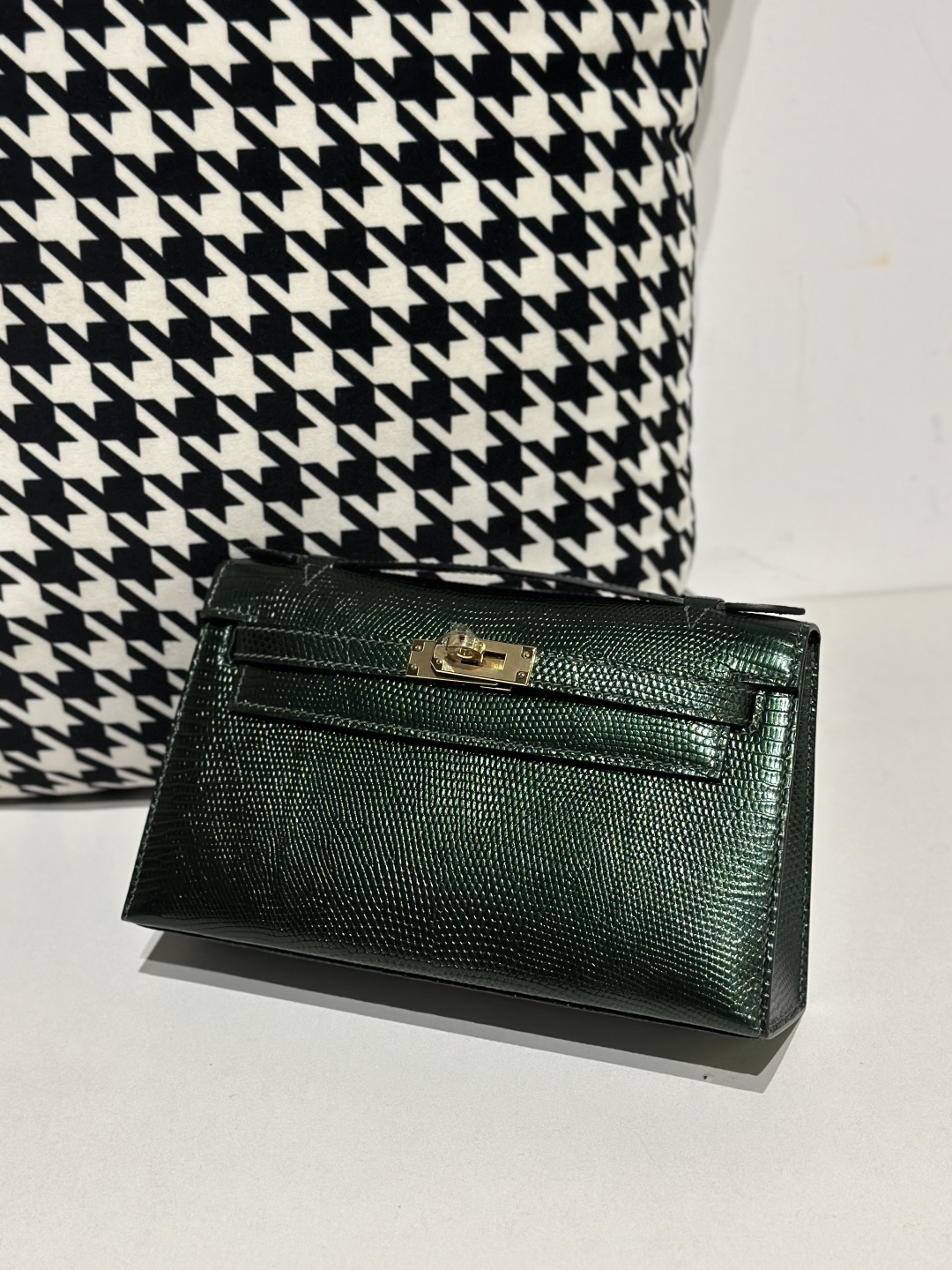 Lizard Leather Pine Green Gold Hardware Series I Flap Shoulder Bag WLB065 image 2
