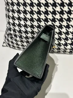 Lizard Leather Pine Green Gold Hardware Series I Flap Shoulder Bag WLB065 image 5