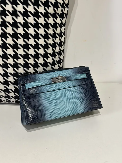 Lizard Leather Sky Blue Silver Hardware Series I Flap Shoulder Bag WLB066