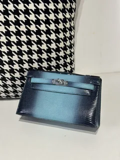 Lizard Leather Sky Blue Silver Hardware Series I Flap Shoulder Bag WLB066 image 2
