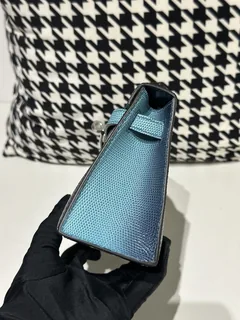 Lizard Leather Sky Blue Silver Hardware Series I Flap Shoulder Bag WLB066 image 4
