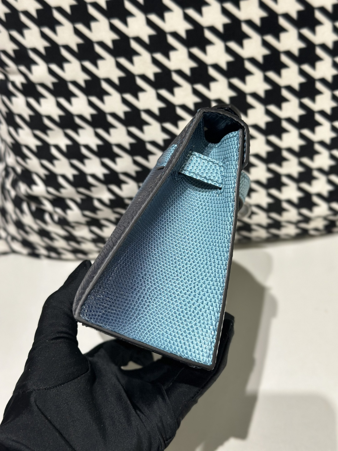 Lizard Leather Sky Blue Silver Hardware Series I Flap Shoulder Bag WLB066 photo 5