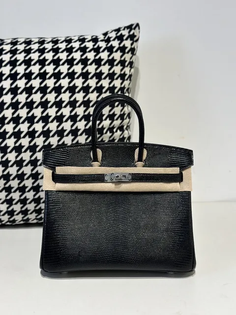 Lizard Leather Black 25cm Silver Hardware Top Handle Tote Bag WLB067