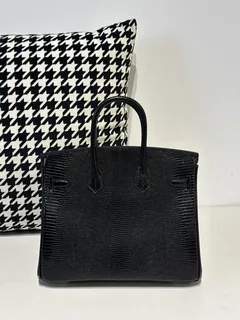 Lizard Leather Black 25cm Silver Hardware Top Handle Tote Bag WLB067 image 3