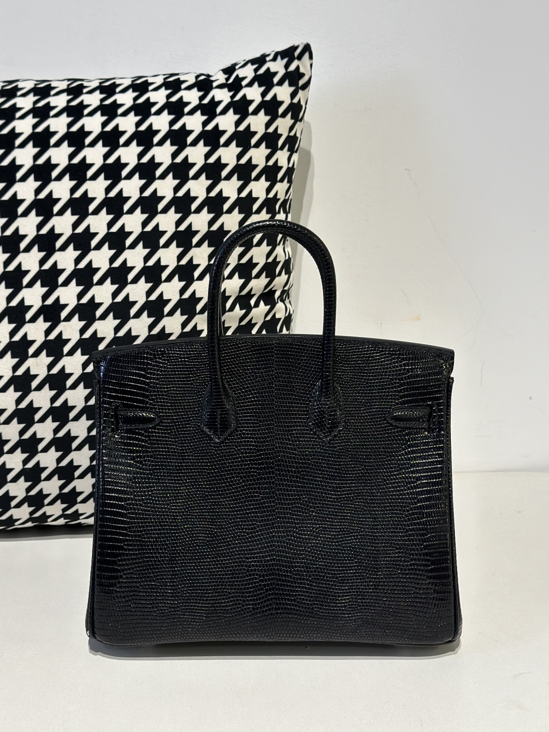 Lizard Leather Black 25cm Silver Hardware Top Handle Tote Bag WLB067 photo 3