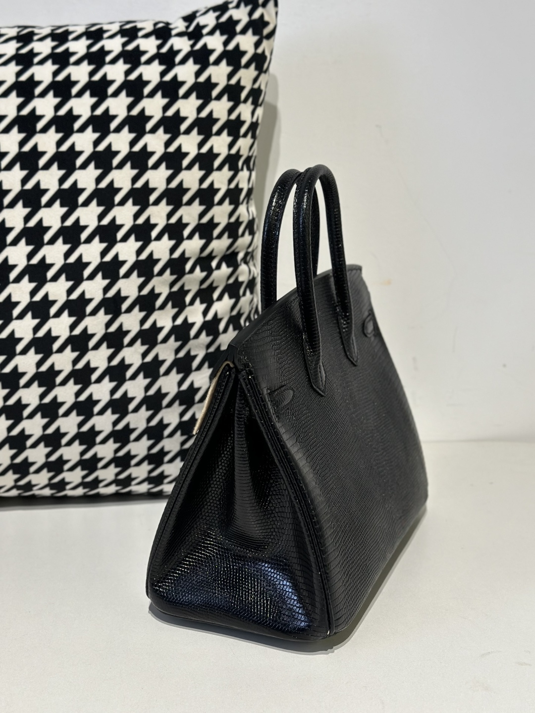 Lizard Leather Black 25cm Silver Hardware Top Handle Tote Bag WLB067 photo 4