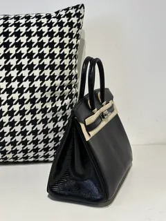 Lizard Leather Black 25cm Silver Hardware Top Handle Tote Bag WLB067 image 5