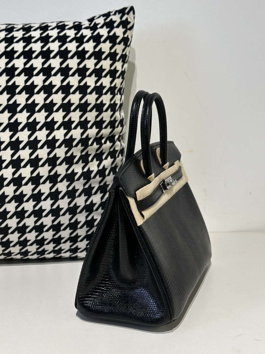 Lizard Leather Black 25cm Silver Hardware Top Handle Tote Bag WLB067 photo 5