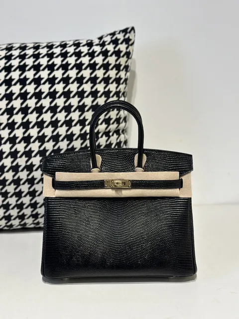 Lizard Leather Black 25cm Gold Hardware Top Handle Tote Bag WLB068