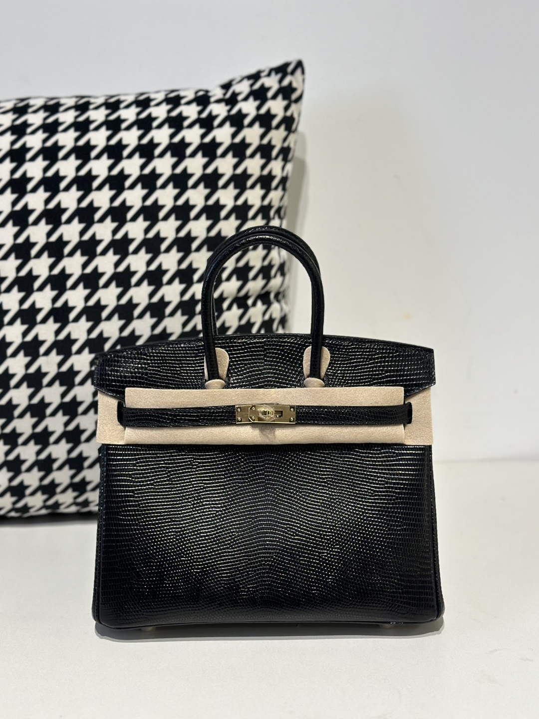 Lizard Leather Black 25cm Gold Hardware Top Handle Tote Bag WLB068