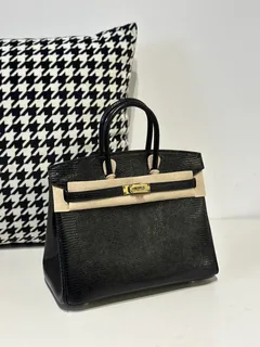 Lizard Leather Black 25cm Gold Hardware Top Handle Tote Bag WLB068 image 2