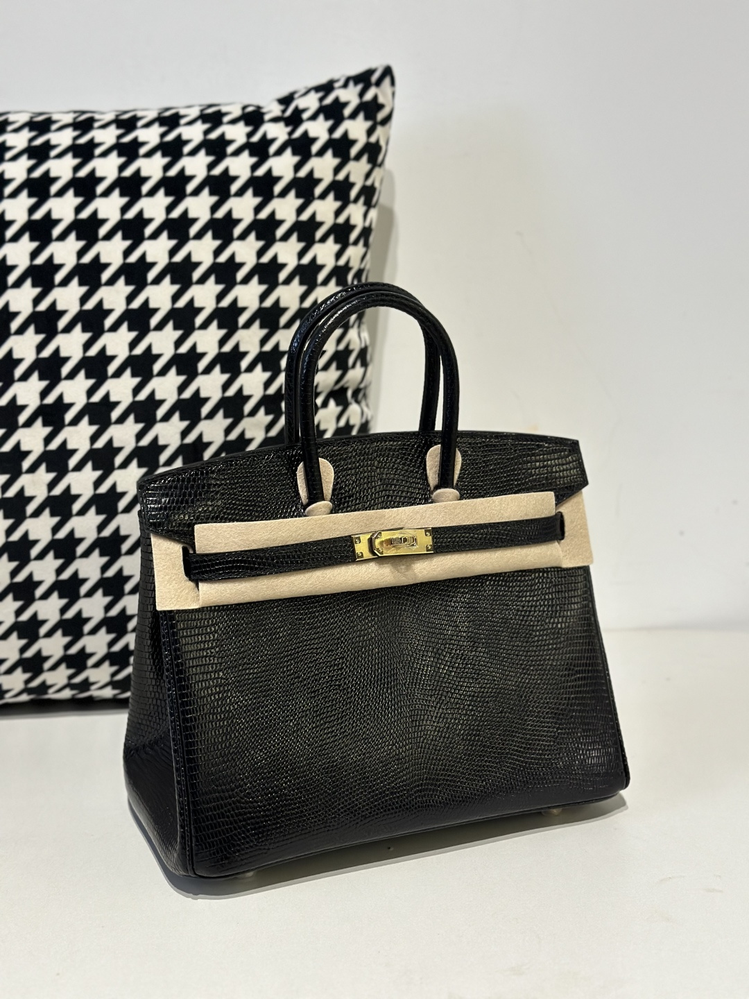 Lizard Leather Black 25cm Gold Hardware Top Handle Tote Bag WLB068 photo 2