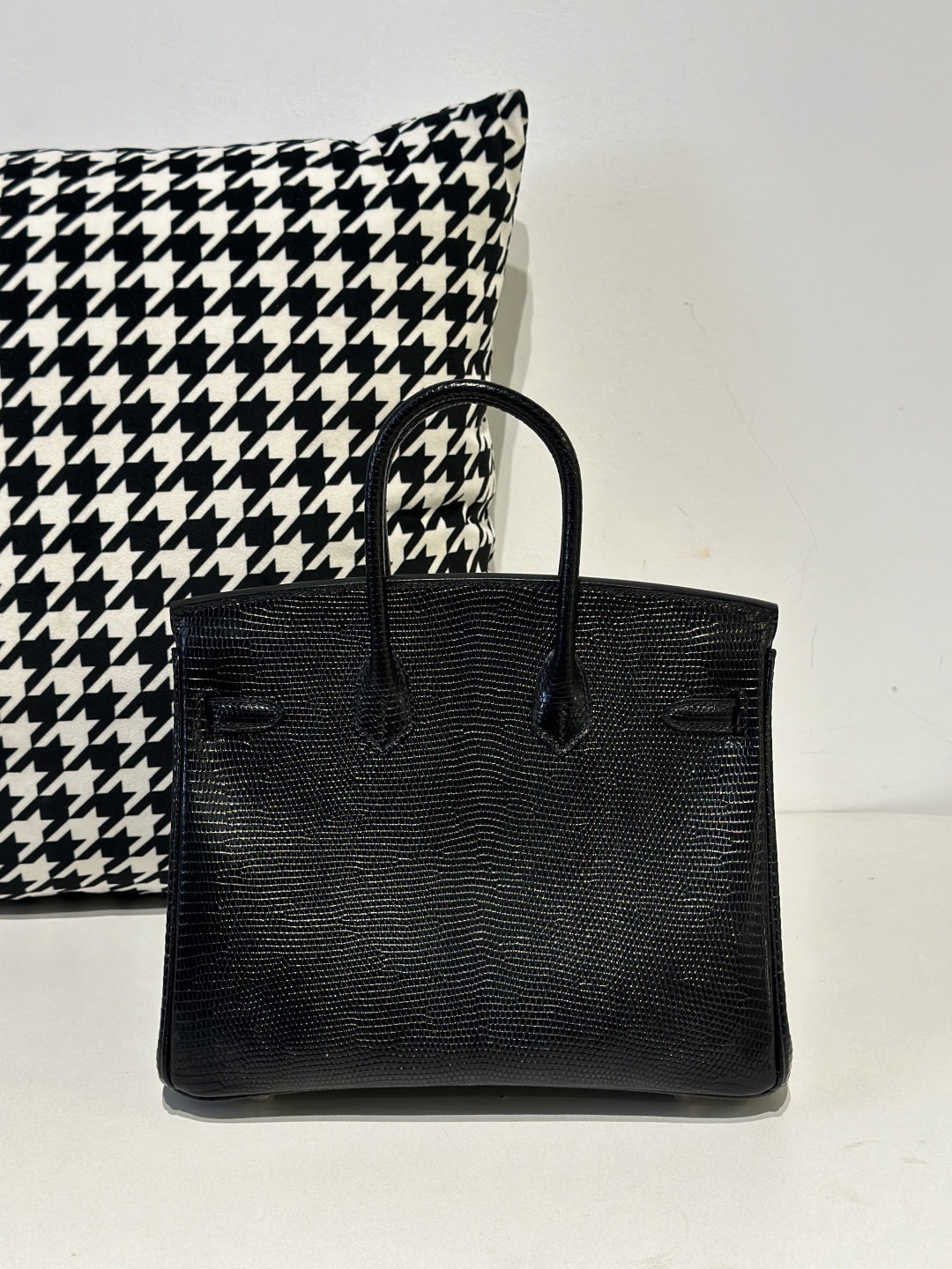 Lizard Leather Black 25cm Gold Hardware Top Handle Tote Bag WLB068 photo 3