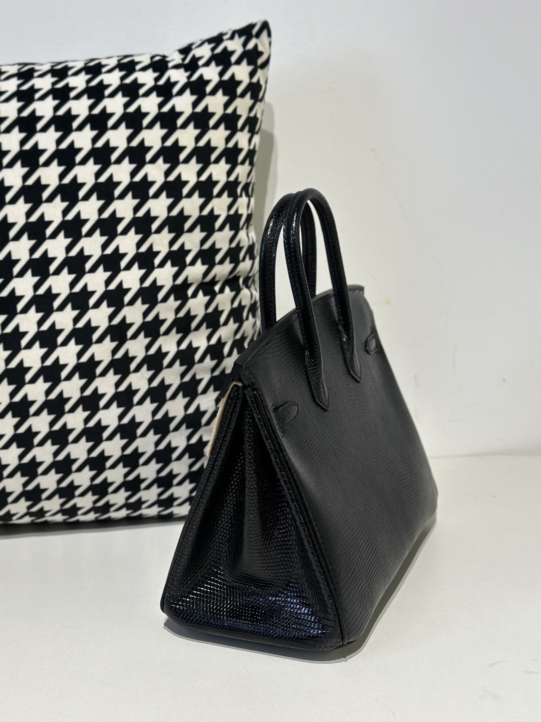 Lizard Leather Black 25cm Gold Hardware Top Handle Tote Bag WLB068 photo 4