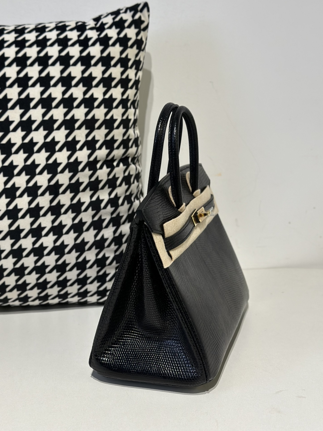 Lizard Leather Black 25cm Gold Hardware Top Handle Tote Bag WLB068 photo 5