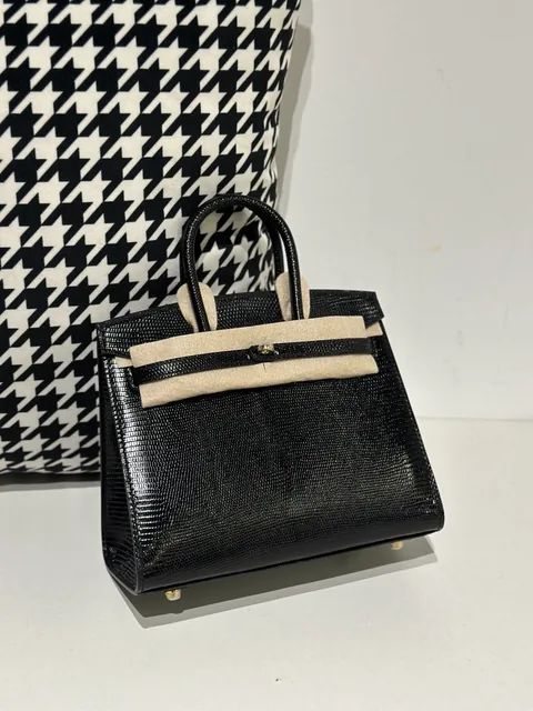 Lizard Leather Black 20cm Gold Hardware Top Handle Tote Bag WLB069
