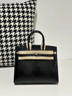 Lizard Leather Black 20cm Gold Hardware Top Handle Tote Bag WLB069 image 2