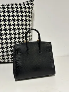 Lizard Leather Black 20cm Gold Hardware Top Handle Tote Bag WLB069 image 3