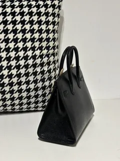 Lizard Leather Black 20cm Gold Hardware Top Handle Tote Bag WLB069 image 4