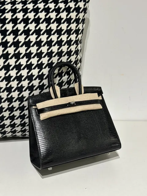 Lizard Leather Black 20cm Silver Hardware Top Handle Tote Bag WLB070