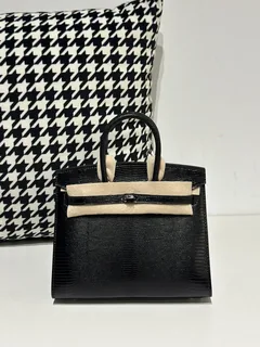 Lizard Leather Black 20cm Silver Hardware Top Handle Tote Bag WLB070 image 2