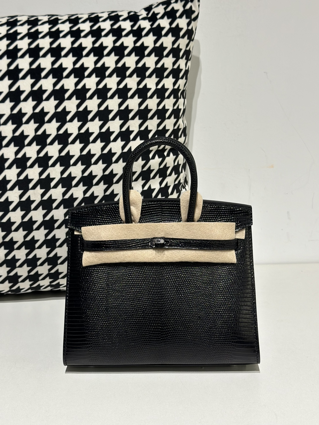 Lizard Leather Black 20cm Silver Hardware Top Handle Tote Bag WLB070 image 2