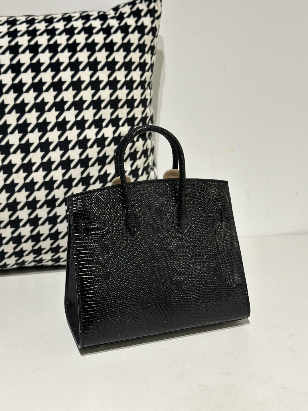 Lizard Leather Black 20cm Silver Hardware Top Handle Tote Bag WLB070 image 3
