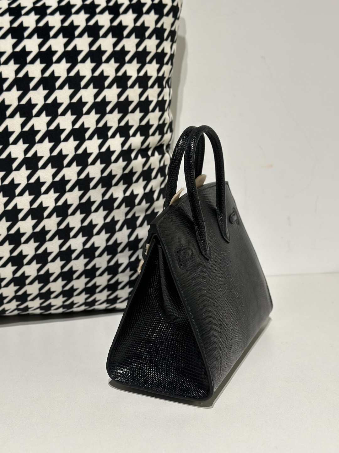 Lizard Leather Black 20cm Silver Hardware Top Handle Tote Bag WLB070 image 4
