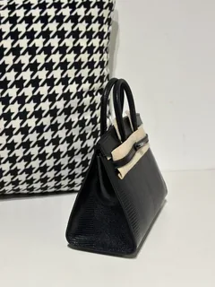 Lizard Leather Black 20cm Silver Hardware Top Handle Tote Bag WLB070 image 5