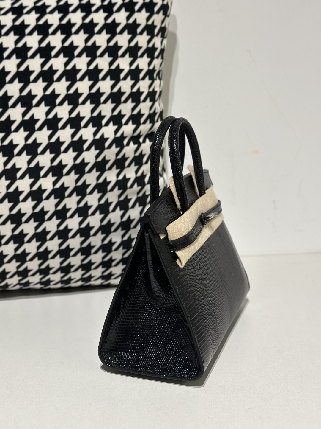 Lizard Leather Black 20cm Silver Hardware Top Handle Tote Bag WLB070 image 5