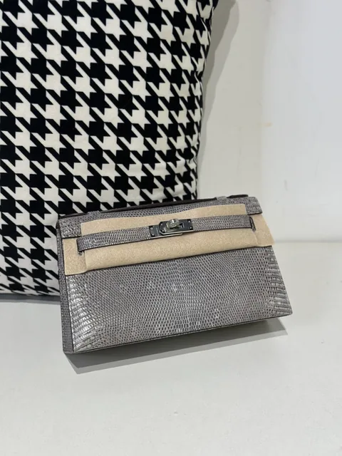 Lizard Leather Slate Blue Silver Hardware Series I Flap Shoulder Bag WLB076