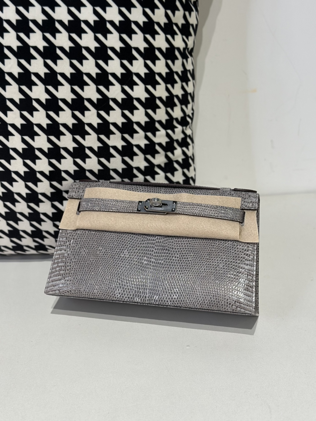 Lizard Leather Slate Blue Silver Hardware Series I Flap Shoulder Bag WLB076 photo 2