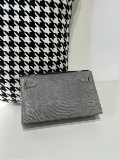 Lizard Leather Slate Blue Silver Hardware Series I Flap Shoulder Bag WLB076 image 3